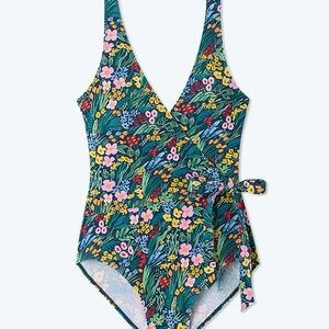 Summersalt Green and Pink One Piece V-Neck Swimsuit